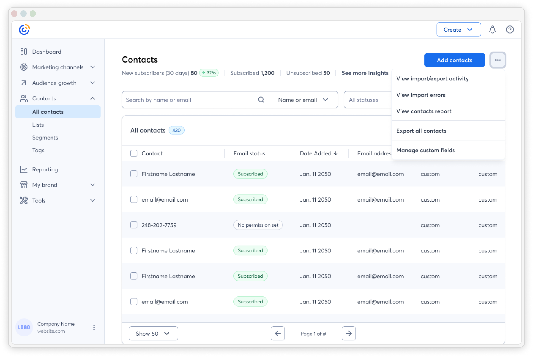 image of constant contact's contacts center that I was design lead on