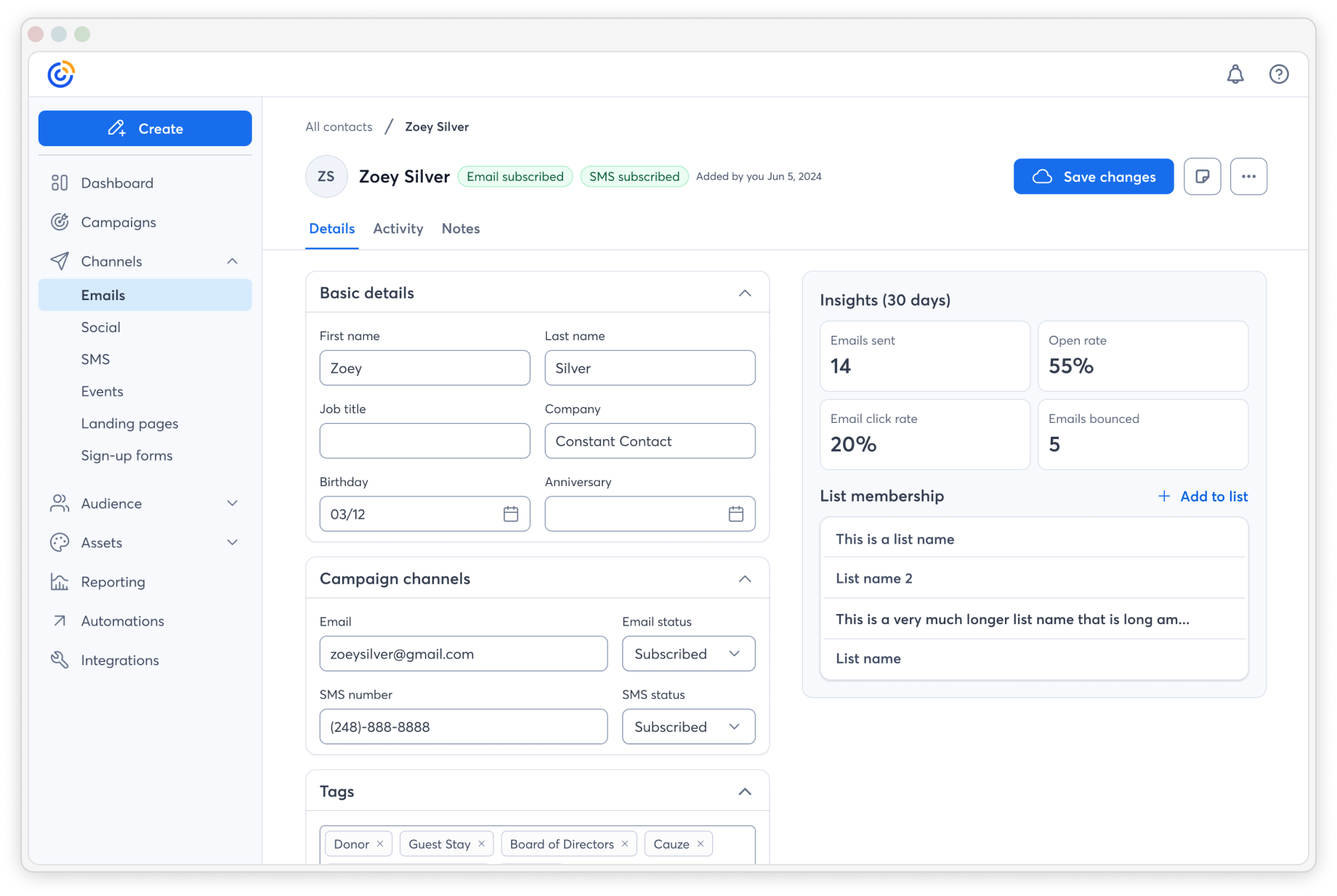 image of constant contact's contacts center that I was design lead on